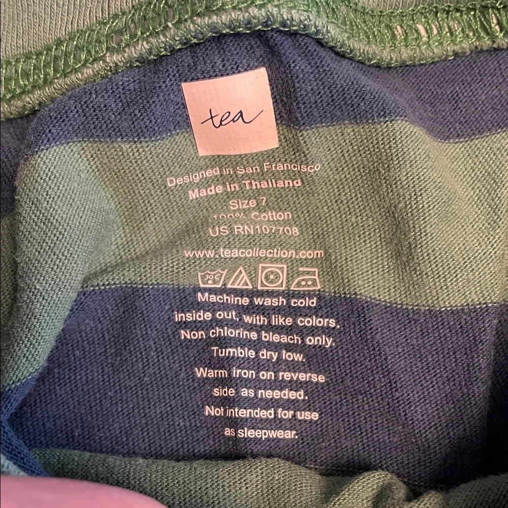 Tea Collection Kids LS Shirt, Navy/Green Stripes and yellow graphic size 7
